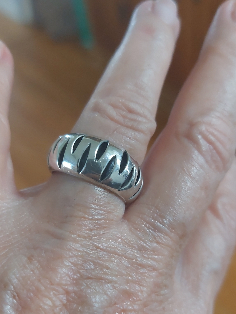 Vintage Taxco Mexico Sterling Silver TM-80 Ribbed Statement Ring Size 6-7